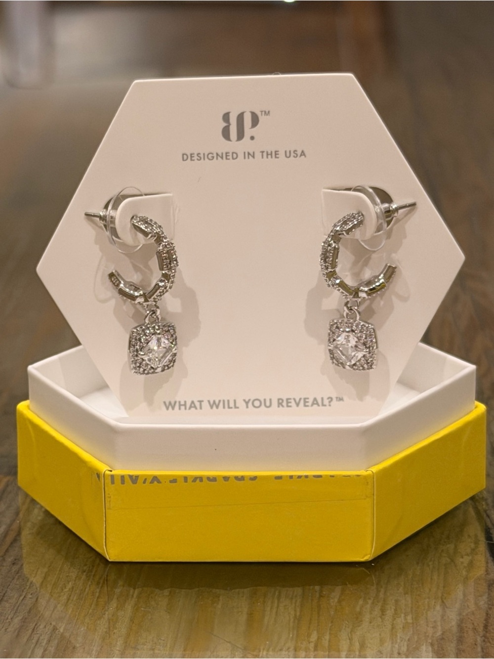 Bomb Party NWT! “The Crown Drop Earrings” Diamond CZ on Rhodium